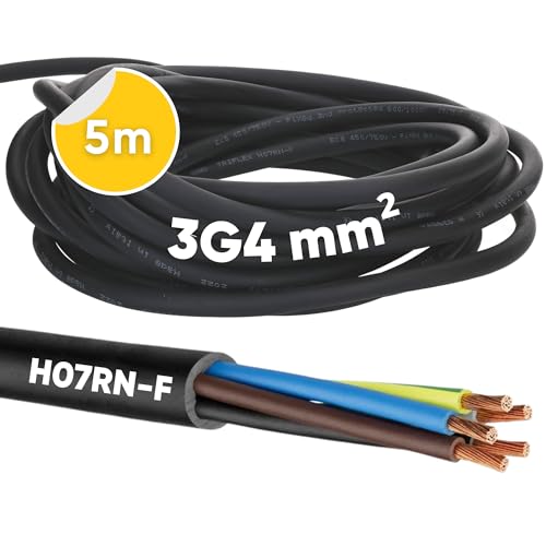 5 Meter Kalitec H07RN-F 3x4 mm² Gummileitung mit Schutzleiter für Außenbereich I Elektrokabel schwarz Baustellenkabel flexibel I UV- und ölbeständig I Anschlussleitung 3G4 Gummikabel 3 adrig von Kalitec