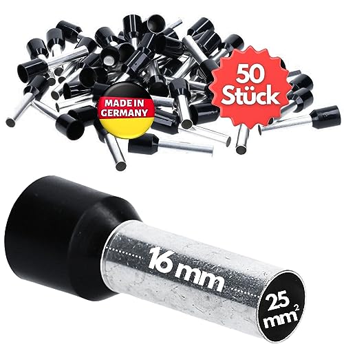 50 Stück Kalitec AE2516SW Aderendhülsen isoliert 25mm² 16mm lang schwarz I Made in Germany I Industriequalität von Kalitec