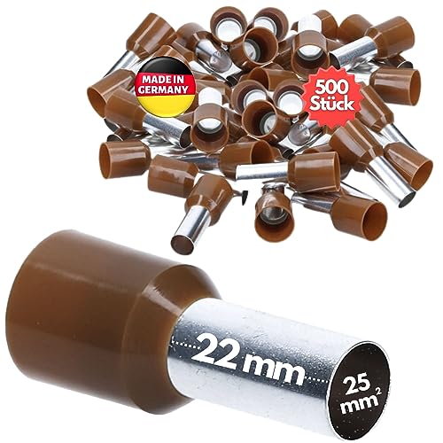 50 Stück Kalitec AE2522BR Aderendhülsen isoliert 25mm² 22mm lang braun I Made in Germany I Industriequalität von Kalitec