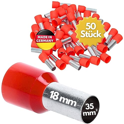 50 Stück Kalitec AE3518RT Aderendhülsen isoliert 35mm² 18mm lang rot I Made in Germany I Industriequalität von Kalitec