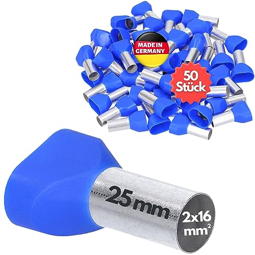 50 Stück Kalitec AET1625BL Zwillingsaderendhülsen isoliert 2x16,0mm² 25mm lang blau I Made in Germany I Industriequalität 50 Stück Kalitec AET1625BL Zwillingsaderendhülsen isoliert 2x16,0mm² 25mm lang blau I Made in Germany I Industriequalität von Kalitec