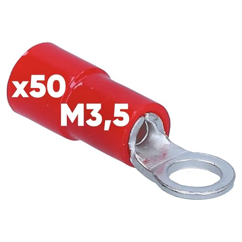 50 Stück Kalitec RKSRM3,5 Ringkabelschuhe 0,5-1,5mm² I teilisoliert M3,5 rot I Kupfer I PVC Kragen I zum Kabel Verbinden oder Litzen I Kabelschuh I Kabelverbinder I schützt elektrische Verbindungen von Kalitec