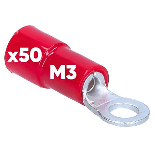 50 Stück Kalitec RKSRM3 Ringkabelschuh 0,5-1mm² I teilisoliert M3 rot I Kupfer I PVC Kragen I zum Verbinden von Kabeln oder Litzen I Kabelschuh I Kabelverbinder I schützt elektrische Verbindungen von Kalitec