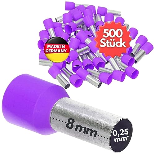 500 Stück Kalitec AE02508VI Aderendhülsen isoliert 0,25mm² 8mm lang violett I Made in Germany I Industriequalität von Kalitec