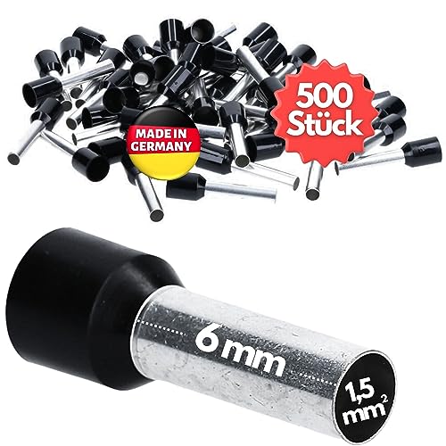 500 Stück Kalitec AE1506SW Aderendhülsen isoliert 1,5mm² 6mm lang schwarz I Made in Germany I Industriequalität von Kalitec