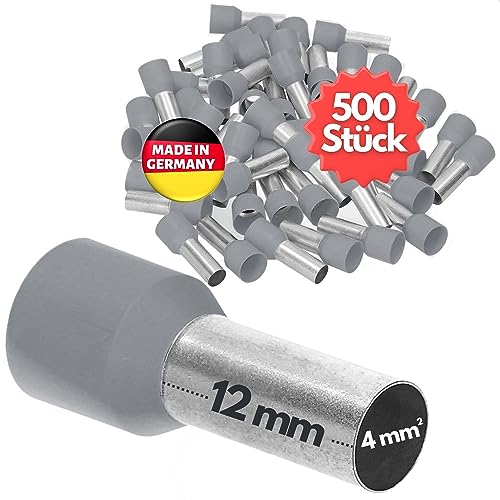 500 Stück Kalitec AE412GR Aderendhülsen isoliert 4,0mm² 12mm lang grau I Made in Germany I Industriequalität von Kalitec