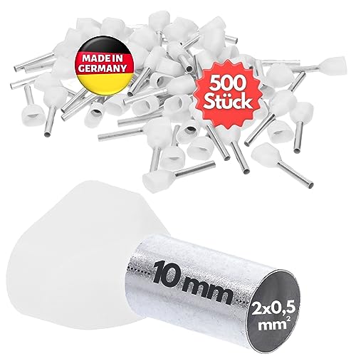 500 Stück Kalitec AET0510WS Zwillingsaderendhülsen isoliert 2x0,5mm² 10mm lang weiß I Made in Germany I Industriequalität von Kalitec