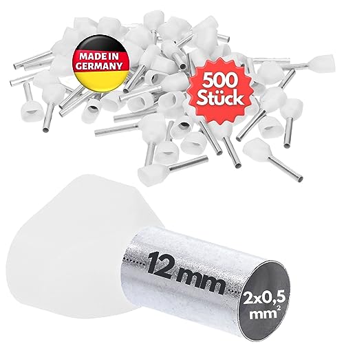 500 Stück Kalitec AET0512WS Zwillingsaderendhülsen isoliert 2x0,5mm² 12mm lang weiß I Made in Germany I Industriequalität von Kalitec