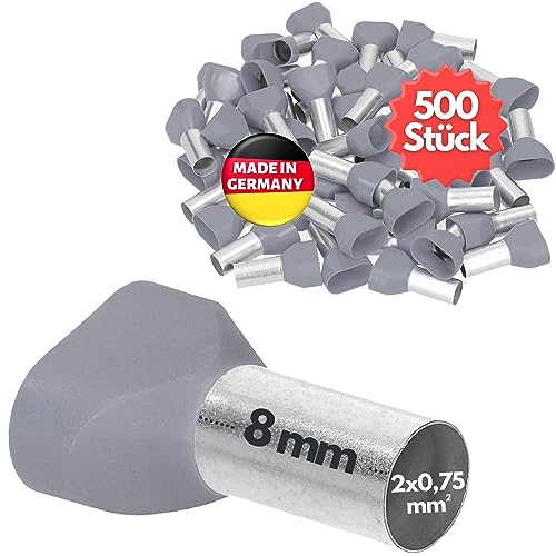 500 Stück Kalitec AET07508GR Zwillingsaderendhülsen isoliert 2x0,75mm² 8mm lang grau I Made in Germany I Industriequalität 500 Stück Kalitec AET07508GR Zwillingsaderendhülsen isoliert 2x0,75mm² 8mm lang grau I Made in Germany I Industriequalität von Kalitec