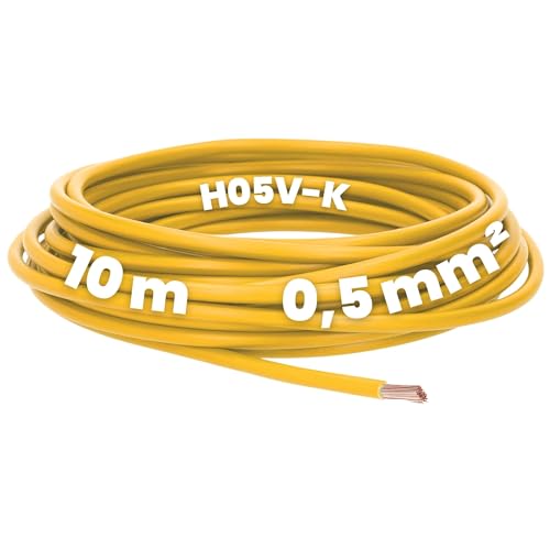 Kalitec 10 Meter H05V-K 0,5 mm² gelb Verdrahtungsleitung I Aderleitung flexibel I PVC Einzelader I Litze 0,5mm2 I Verdrahtung feindrätig Einzelleitung I Kabel eindrähtig I Schaltdraht von Kalitec