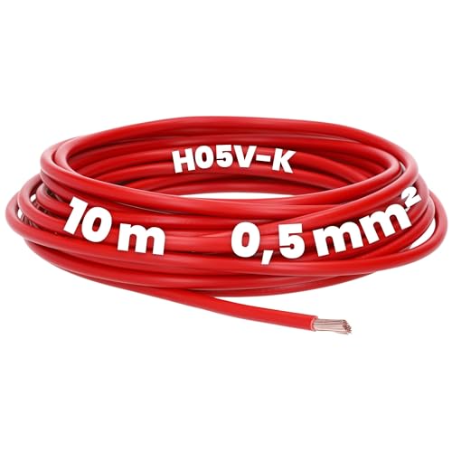 Kalitec 10 Meter H05V-K 0,5 mm² rotI Kabel 0,5mm2 als Verdrahtungsleitung I flexible Aderleitung PVC-Einzelader I Litze I Schaltdraht von Kalitec