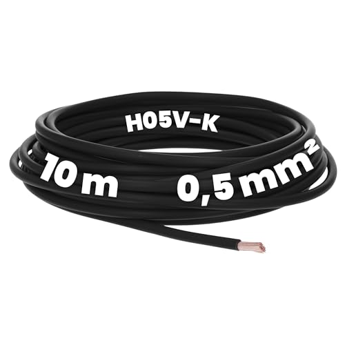 Kalitec 10 Meter H05V-K 0,5 mm² schwarz I Kabel 0,5mm2 als Verdrahtungsleitung I flexible Aderleitung PVC-Einzelader I Litze I Schaltdraht von Kalitec