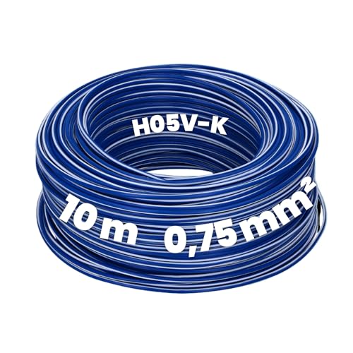 Kalitec 10 Meter H05V-K 0,75 mm² dunkelblau-weiß Verdrahtungsleitung I Aderleitung flexibel I PVC Einzelader I Litze 0,75mm2 I Verdrahtung feindrätig I Einzelleitung I Kabel eindrähtig I Schaltdraht von Kalitec