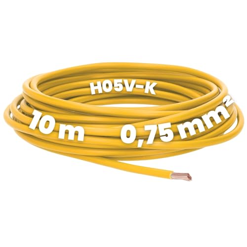 Kalitec 10 Meter H05V-K 0,75 mm² gelb Verdrahtungsleitung I Aderleitung flexibel I PVC Einzelader I Litze 0,75mm2 I Verdrahtung feindrätig I Einzelleitung I Kabel eindrähtig I Schaltdraht von Kalitec