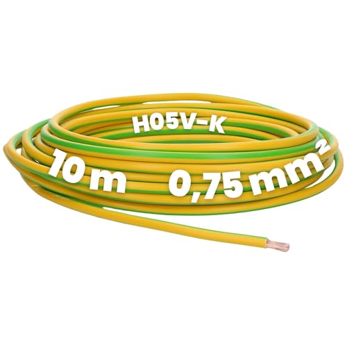 Kalitec 10 Meter H05V-K 0,75 mm² grün-gelb Verdrahtungsleitung I Aderleitung I PVC Einzelader I Litze 0,75mm2 I Verdrahtung feindrätig I Einzelleitung I Kabel eindrähtig I Leitung Flammwidrig von Kalitec