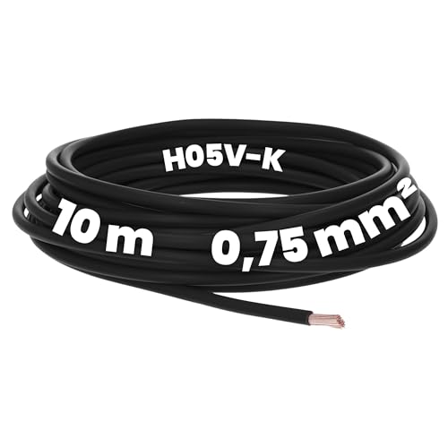 Kalitec 10 Meter H05V-K 0,75 mm² schwarz Verdrahtungsleitung I Aderleitung I PVC Einzelader I Litze 0,75mm2 I Verdrahtung feindrätig I Einzelleitung I Kabel eindrähtig I Schaltdraht flammwidrig von Kalitec