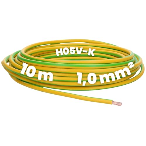 Kalitec 10 Meter H05V-K 1 mm² grün-gelb Verdrahtungsleitung I Aderleitung I PVC Einzelader I Litze 1mm2 I Verdrahtung feindrätig I Einzelleitung flexibel I Kabel eindrähtig I Leitung flammwidrig von Kalitec