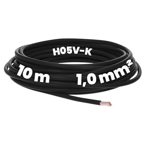 Kalitec 10 Meter H05V-K 1 mm² schwarz Verdrahtungsleitung I Aderleitung flexibel I PVC Einzelader I Litze 1mm2 I Verdrahtung feindrätig I Einzelleitung I Kabel eindrähtig I Leitung flammwidrig von Kalitec