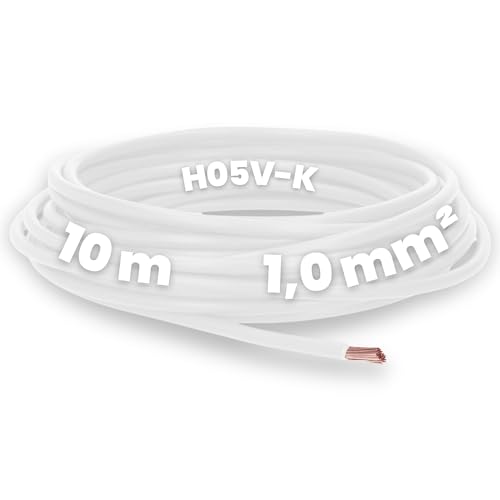 Kalitec 10 Meter H05V-K 1 mm² weiß Verdrahtungsleitung I Aderleitung flexibel I PVC Einzelader I Litze 1mm2 I Verdrahtung feindrätig I Einzelleitung I Kabel eindrähtig I Schaltdraht flammwidrig von Kalitec