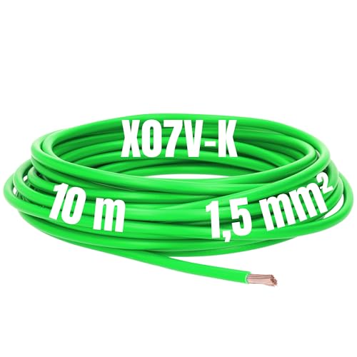 Kalitec 10 Meter X07V-K 1,5 mm² grün Verdrahtungsleitung I Aderleitung flexibel I PVC Einzelader I Litze 1,5mm2 I Verdrahtung feindrätig I Einzelleitung I Kabel eindrähtig I Schaltdraht von Kalitec