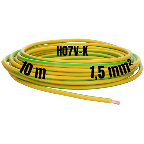 Kalitec 10 Meter H07V-K 1,5 mm² grün-gelb Verdrahtungsleitung I Aderleitung flexibel I PVC Einzelader I Litze 1,5mm2 I Verdrahtung feindrätig I Einzelleitung I Kabel eindrähtig I Schaltdraht von Kalitec