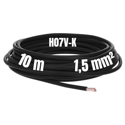 Kalitec 10 Meter H07V-K 1,5 mm² schwarz Verdrahtungsleitung I Aderleitung flexibel I PVC Einzelader I Litze 1,5mm2 I Verdrahtung feindrätig I Einzelleitung I Kabel eindrähtig I Schaltdraht von Kalitec