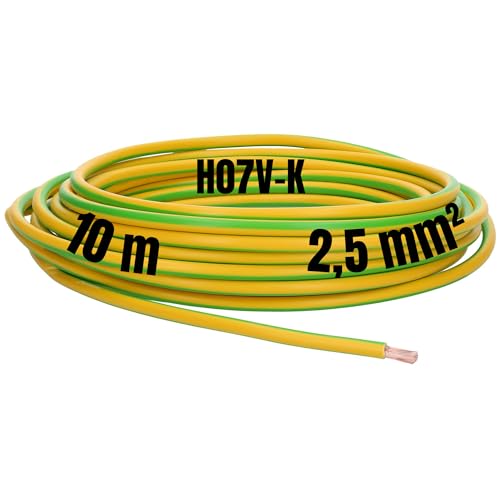 Kalitec 10 Meter H07V-K 2,5 mm² grün-gelb Verdrahtungsleitung I Aderleitung flexibel I PVC Einzelader I Litze 2,5mm2 I Verdrahtung feindrätig I Einzelleitung I Kabel eindrähtig I Schaltdraht von Kalitec