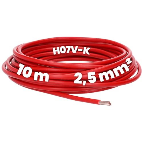 Kalitec 10 Meter H07V-K 2,5 mm² rot Verdrahtungsleitung I Aderleitung flexibel I PVC Einzelader I Litze 2,5mm2 I Verdrahtung feindrätig I Einzelleitung I Kabel eindrähtig I Schaltdraht von Kalitec