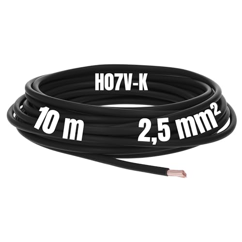 Kalitec 10 Meter H07V-K 2,5 mm² schwarz Verdrahtungsleitung I Aderleitung flexibel I PVC Einzelader I Litze 2,5mm2 I Verdrahtung feindrätig I Einzelleitung I Kabel eindrähtig I Schaltdraht von Kalitec