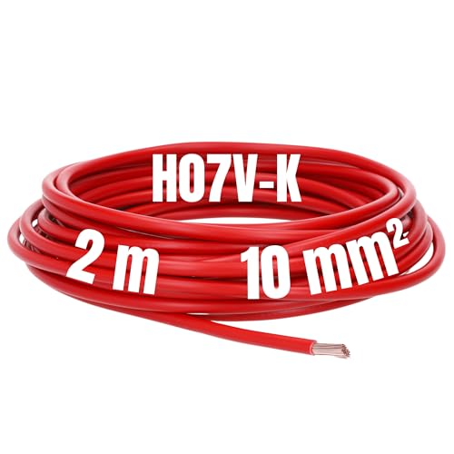 Kalitec 2 Meter H07V-K 10 mm² rot Verdrahtungsleitung I Aderleitung flexibel I Litze 10mm2 I Verdrahtung feindrätig I Einzelleitung Zählerschrank I Kabel eindrähtig für Schaltschrank von Kalitec