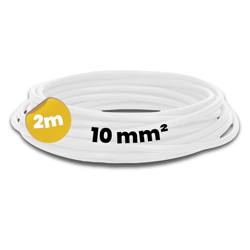 Kalitec 2 Meter H07V-K 10 mm² weiß Verdrahtungsleitung I Aderleitung flexibel I Litze 10mm2 I Verdrahtung feindrätig I Einzelleitung Zählerschrank I Kabel eindrähtig für Schaltschrank von Kalitec