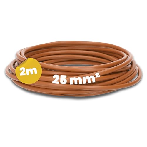 Kalitec 2 Meter H07V-K 25 mm² braun Verdrahtungsleitung I Aderleitung flexibel I Litze 25mm2 I Verdrahtung feindrätig I Einzelleitung Zählerschrank I Kabel eindrähtig für Schaltschrank I Schaltdraht von Kalitec