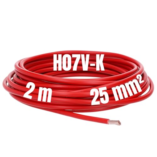 Kalitec 2 Meter H07V-K 25 mm² rot Verdrahtungsleitung I Aderleitung flexibel I Litze 25mm2 I Verdrahtung feindrätig I Einzelleitung Zählerschrank I Kabel eindrähtig für Schaltschrank I Schaltdraht von Kalitec