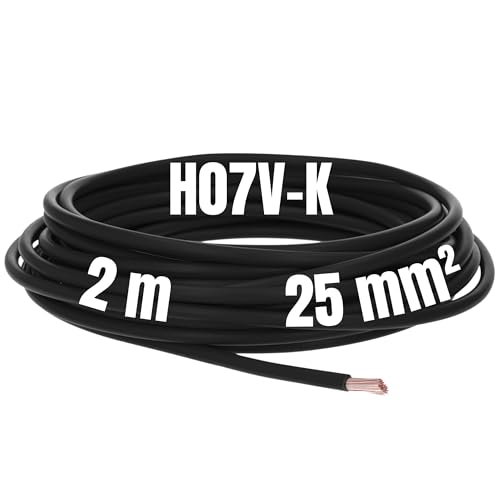 Kalitec 2 Meter H07V-K 25 mm² schwarz Verdrahtungsleitung I Aderleitung flexibel I Litze 25mm2 I Verdrahtung feindrätig I Einzelleitung Zählerschrank I Kabel eindrähtig für Schaltschrank I Schaltdraht von Kalitec