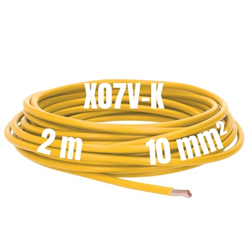 Kalitec 2 Meter X07V-K 10 mm² gelb Verdrahtungsleitung I Aderleitung flexibel I Litze 10mm2 I Verdrahtung feindrätig I Einzelleitung Zählerschrank I Kabel eindrähtig für Schaltschrank I Schaltdraht von Kalitec