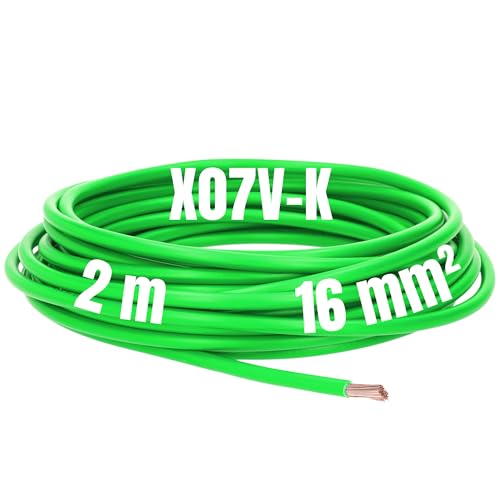 Kalitec 2 Meter X07V-K 16 mm² grün Verdrahtungsleitung I Aderleitung flexibel I Litze 16mm2 I Verdrahtung feindrätig I Einzelleitung Zählerschrank I Kabel eindrähtig für Schaltschrank I Schaltdraht von Kalitec
