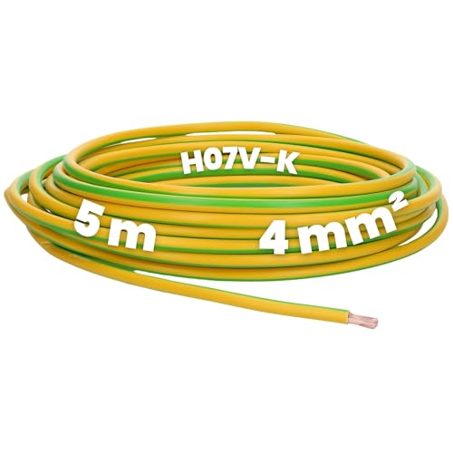Kalitec 5 Meter H07V-K 4 mm² grün-gelb Verdrahtungsleitung I Aderleitung flexibel I Erdungskabel I Schutzleiter 4mm2 I Litze PVC Einzelader I Verdrahtung feindrätig I Einzelleitung I Schaltdraht von Kalitec