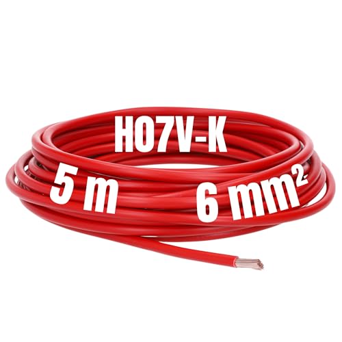 Kalitec 5 Meter H07V-K 6 mm² rot Verdrahtungsleitung I Aderleitung flexibel I Litze 6mm2 I Verdrahtung feindrätig I Einzelleitung I Kabel eindrähtig für Schaltschrank I Schaltdraht von Kalitec