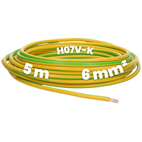 Kalitec 5 Meter H07V-K 6 mm² grün-gelb Verdrahtungsleitung I Aderleitung flexibel I Erdungskabel I Schutzleiter 6mm2 I Litze PVC Einzelader I Verdrahtung feindrätig I Einzelleitung I Schaltdraht von Kalitec