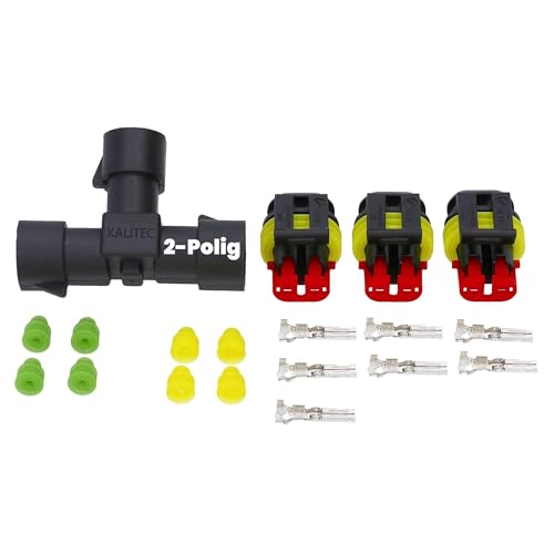 Kalitec KALI-0100 Superseal Set 0,75mm² - 1,5mm² T-Verbinder mit Stecker I 3-fach Verteiler 2-Polig I Schwarz 3 Anschlüsse I Superseal Buchsengehäuse wasserdicht von Kalitec