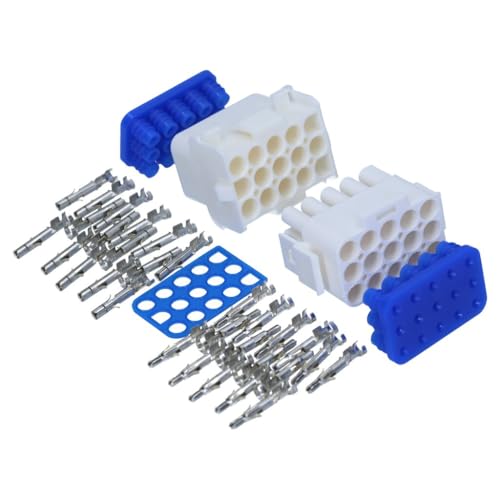 Kalitec KALI-1115 Universal MATE-N-LOK Set 15 polig mit Kontakten und Dichtungen IP 57 I Elektrikstecker weiß aus Polyamid 6.6 I Steckverbinder gedichtet für Beleuchtung, Leiterplatten von Kalitec