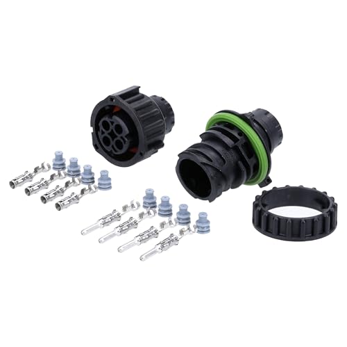 Kalitec KALI-2004 DIN 72585 Rundstecker Set 4-polig I Gehäusematerial PBT GF30 I Kabelausgangswinkel 180° I KFZ Stecker wasserdicht IP69K I Betriebsspannung 48 VDC I Kabelstecker schwarz von Kalitec