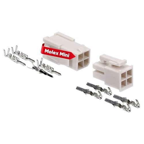 Kalitec KALI-2404 Mini-Fit Jr. Set 4 polig aus Nylon I Kabelstecker KFZ I Spannung 600 V I Nennstrom 13 A I AWG 24-18 I Mini Stecker für für Festplatten, LED und RGB Beleuchtung I Rastermaß 4.2mm von Kalitec