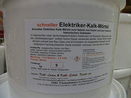 Elektriker-Kalkmörtel (Schnell). Fixiermörtel/Montagemörtel anstelle unerwünschten Baugips in historischer Bausubstanz. 9 kg von Kalk-Laden