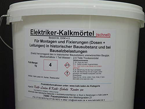 Elektriker-Kalkmörtel (Schnell). Fixiermörtel/Montagemörtel anstelle unerwünschten Baugips in historischer Bausubstanz. 4 kg von Kalk-Laden