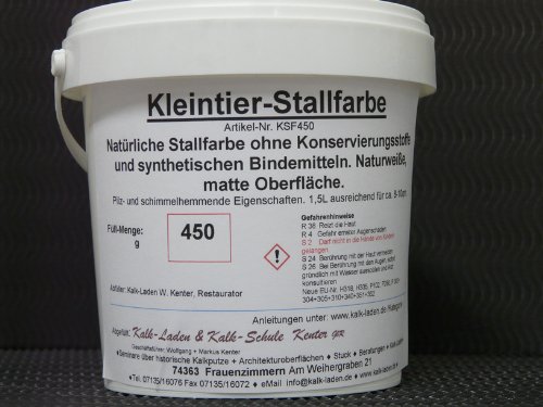 Kleintier-Stallfarbe. Naturweiß/matt. 100% BIO. 450g für ca. 10m2. von Kalk-Laden