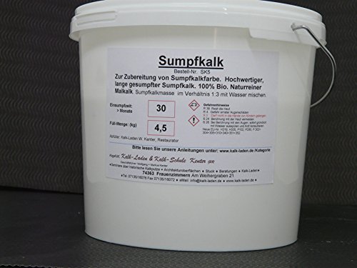 Sumpfkalk/Kalkfarbe/Streichkalk, 100% Bio, allergiefreundlich, pilzhemmend, 4,5 kg für ca. 64 qm von BDLLMDES