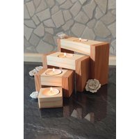 Vier Teelichthalter, Vielfältige Dekorationsmöglichkeiten. Douglasie Und Fichte, Eingeölt Mit Leinölfirnis. Mit Liebe Von Hand Hergestellt Vier Teelichthalter, Vielfältige Dekorationsmöglichkeiten. Douglasie Und Fichte, Eingeölt Mit Leinölfirnis. Mit Liebe Von Hand Hergestellt von KallesHolzWerk