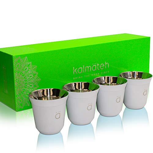 Kalmateh Doppelwandige isolierte Edelstahl-Kaffeetassen-Set, 4 Stück, hitzebeständige Espressotassen, 80 ml (Weiß, 80 ml) von Kalmateh