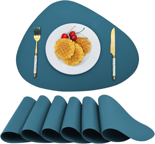 4er-Set blaue Tischsets, wasserdicht, abwischbar, Leder-Tischsets, rutschfest, hitzebeständig, für den Innenbereich, leicht zu reinigende Weihnachtsdekorationen 4er-Set blaue Tischsets, wasserdicht, abwischbar, Leder-Tischsets, rutschfest, hitzebeständig, für den Innenbereich, leicht zu reinigende Weihnachtsdekorationen von KaloKLU